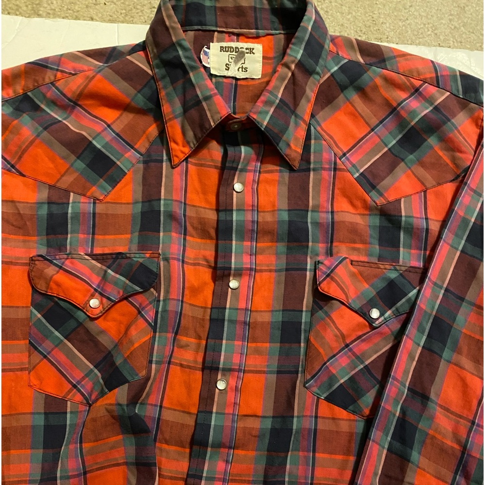 Ruddock Western Shirts Men's XL Red Plaid Pearl Snap Button Long Sleeve B8-11